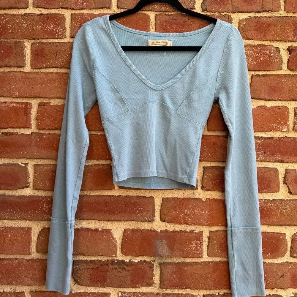 Free People We The Free Women's Lightning Long Sleeve Tee blue XS NEW